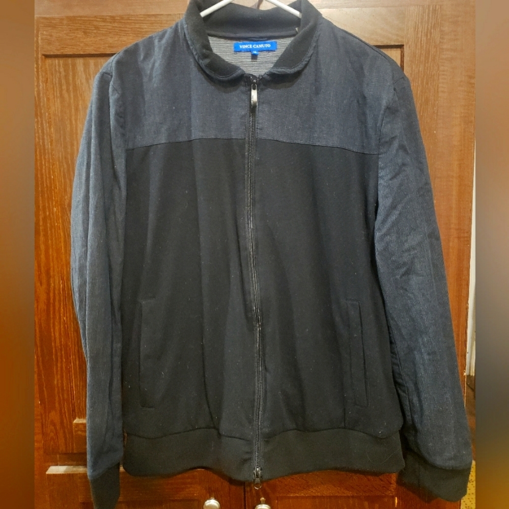 VINCE CAMUTO Men's Casual Black Two Tone Casual Full Zip Jacket Size Medium NICE
